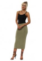 A Postcard From Brighton Womens Milly Jersey Midi Skirt (Olive) AW22